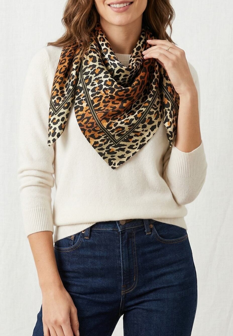Womens Lightweight Scarf Square 30" x 30" Brown Black Cheetah Print